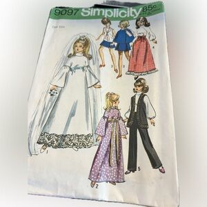 Vintage Simplicity 9097 Vintage Fashion Doll Clothing Sewing Pattern 1970